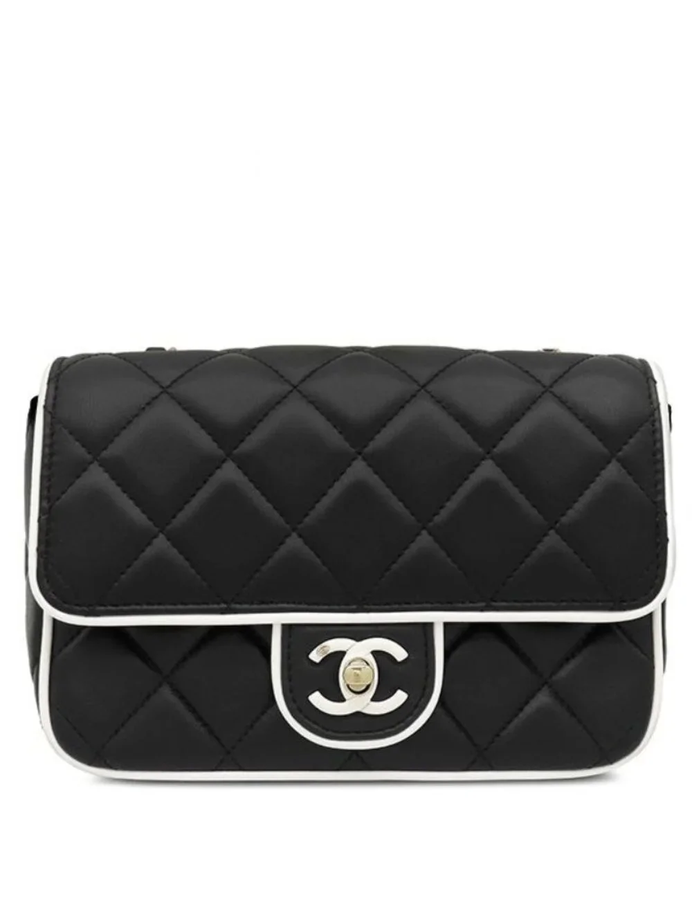 Chanel Shoulder Bag Mini Flap Lambskin Black White Champagne Gold Bicolor